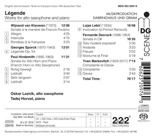 Oskar Laznik, Tadej Horvat : Legende (SACD, Hybrid, Multichannel, Album)