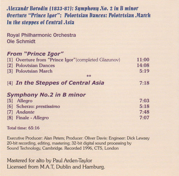 Alexander Borodin - Royal Philharmonic Orchestra, Ole Schmidt : Symphony No. 2 / Prince Igor / Polovtsian (CD, Comp, RE, RM)