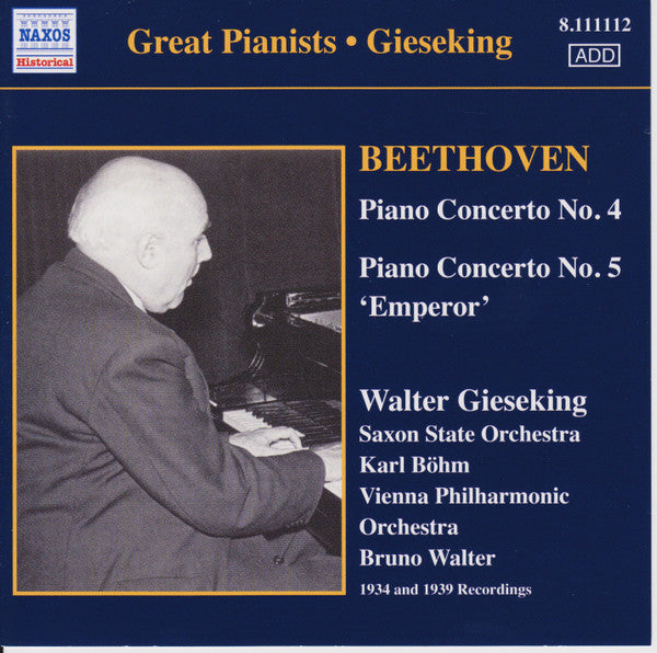 Walter Gieseking / Ludwig van Beethoven : Concerto Recordings 3 (CD, Comp, Mono)
