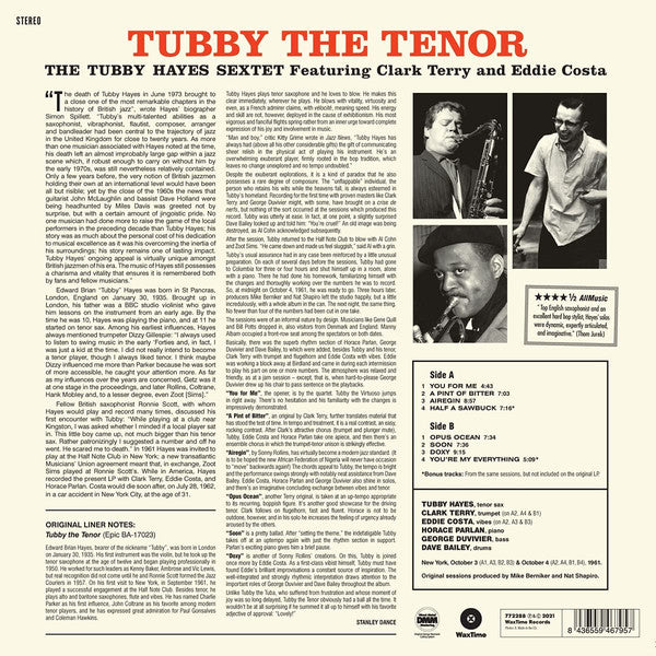 The Tubby Hayes Sextet Featuring Clark Terry And Eddie Costa : Tubby The Tenor (LP, Album, Ltd, RE)