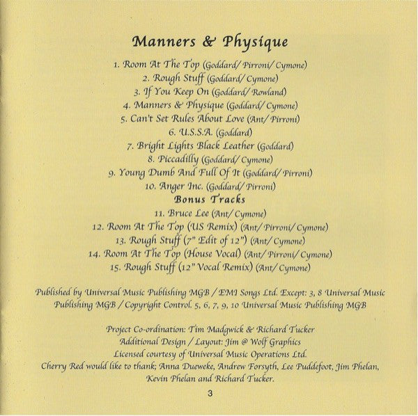Adam Ant : Manners & Physique (CD, Album, RE, RM)