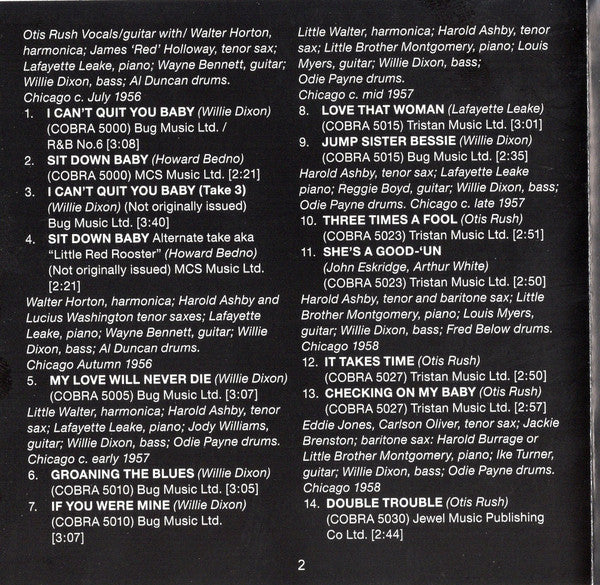 Otis Rush : I Won't Be Worried No More - Otis Rush's Chicago Blues 1956-1962 (CDr, Comp, Mono, RM)