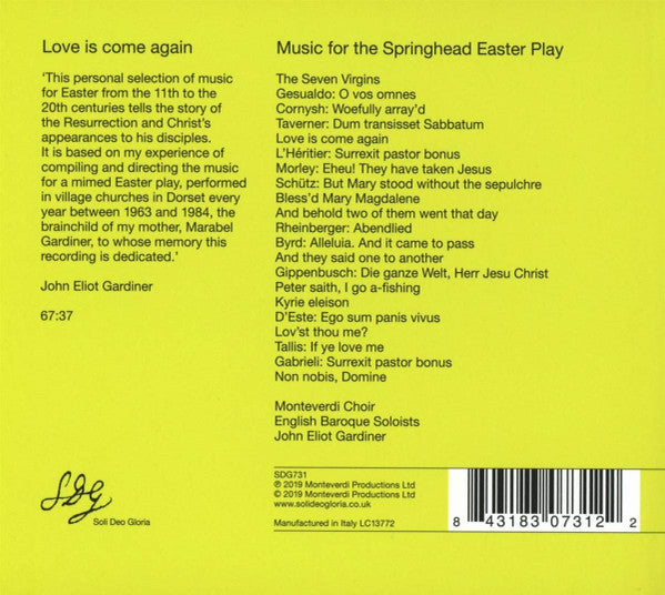The Monteverdi Choir, John Eliot Gardiner : Love Is Come Again (CD, Album)