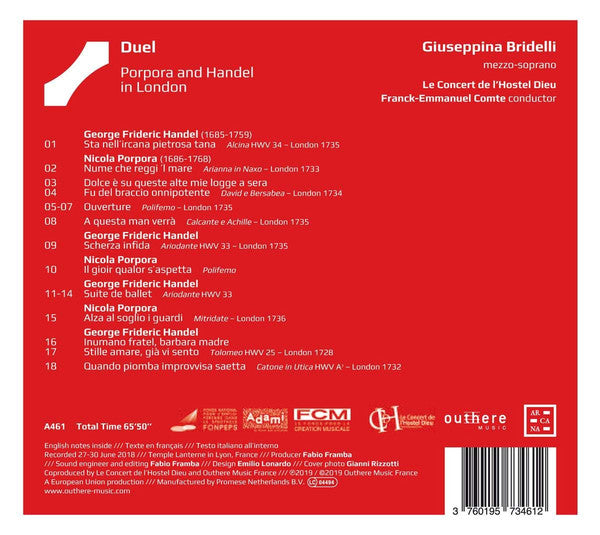 Giuseppina Bridelli, Le Concert de L'Hostel Dieu, Franck-Emmanuel Comte : Duel: Porpora And Handel In London (CD, Album)