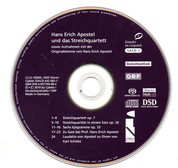 Hans Erich Apostel : Hans Erich Apostel Und Das Streichquartett (3xSACD, Multichannel)