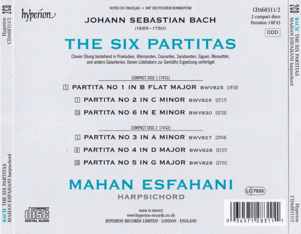 Johann Sebastian Bach, Mahan Esfahani : The Six Partitas (BWV825-830) (2xCD, Album)