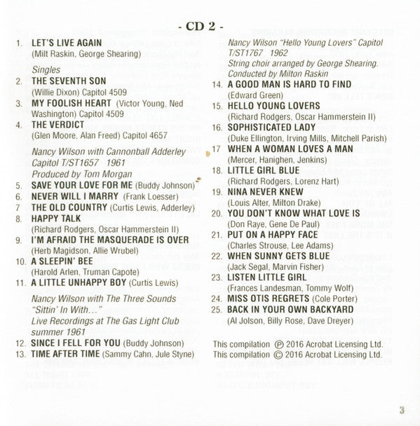 Nancy Wilson : The Early Years 1956-62 (2xCDr, Comp)