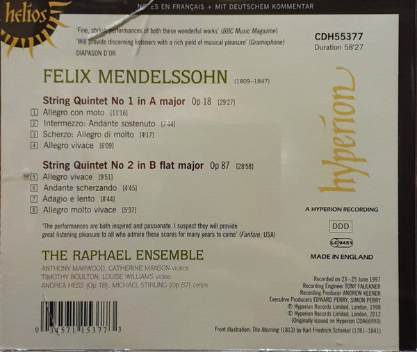 Felix Mendelssohn-Bartholdy, The Raphael Ensemble : String Quintets (CD, Album, RE)