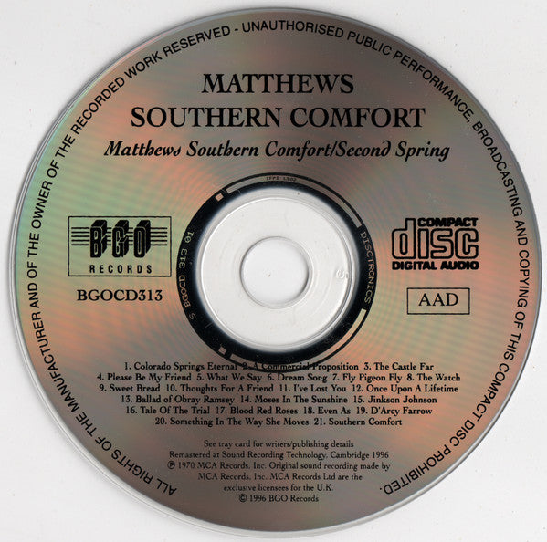 Matthews' Southern Comfort : Matthews' Southern Comfort / Second Spring (CD, Comp, RM)