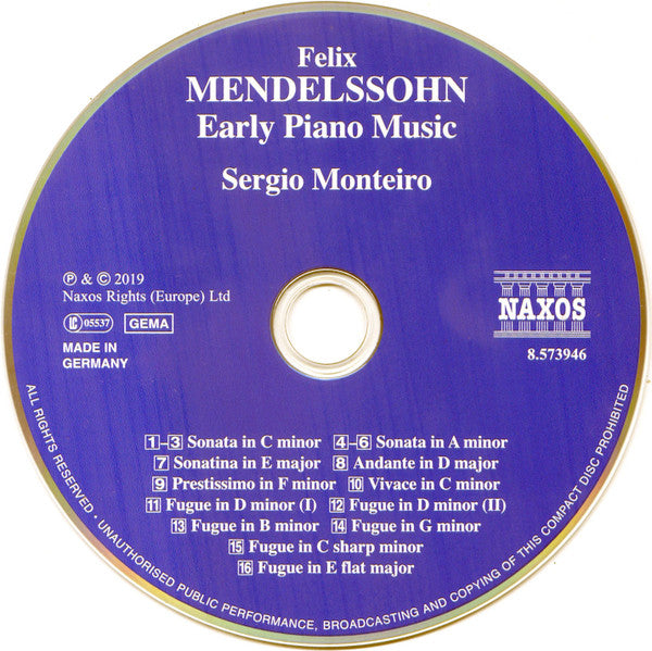 Felix Mendelssohn-Bartholdy, Sergio Monteiro : Early Piano Music (CD, Album)