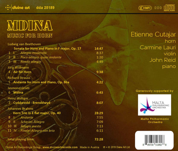 Etienne Cutajar, Carmine Lauri, John Reid (16) : Mdina: Music For Horn (CD, Album)