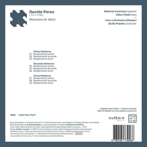 Davide Perez - Roberta Invernizzi, Salvo Vitale, Consort Del Collegio Ghislieri, Giulio Prandi : Mattutino De' Morti (CD, Album, RE)