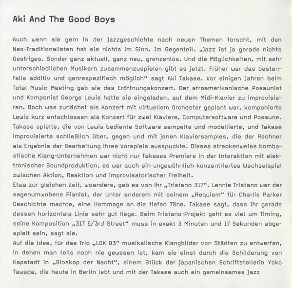 Aki And The Good Boys : Live At Willisau Jazz Festival (CD, Album)