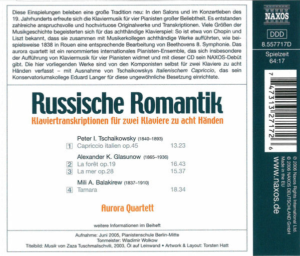 Alexander Glazunov, Pyotr Ilyich Tchaikovsky, Mily Balakirev, Aurora Quartett : Russische Romantik (Klaviertranskriptionen) (CD)