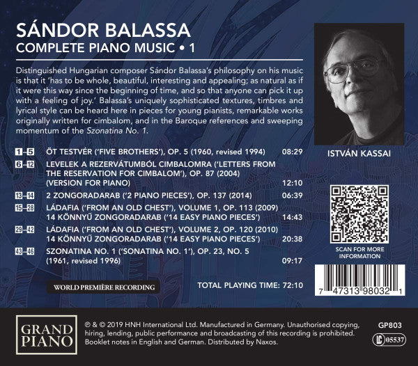 Sándor Balassa, Kassai István : Complete Piano Music • 1 (CD)
