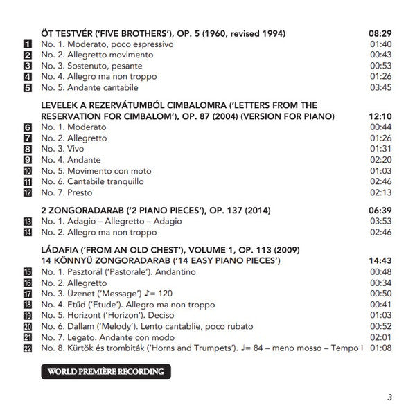 Sándor Balassa, Kassai István : Complete Piano Music • 1 (CD)