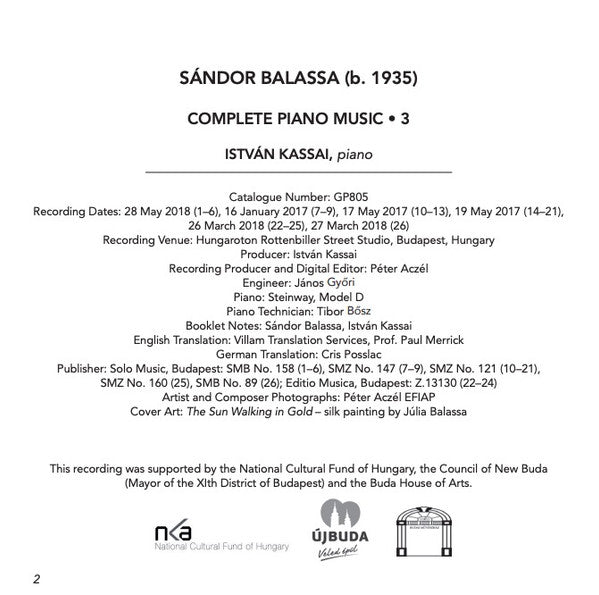 Sándor Balassa, Kassai István : Complete Piano Music • 3 (CD)