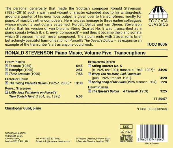 Ronald Stevenson Transcriptions Of Henry Purcell, Frederick Delius, Bernard Van Dieren - Christopher Guild : Piano Music, Volume Five (CD, Album)