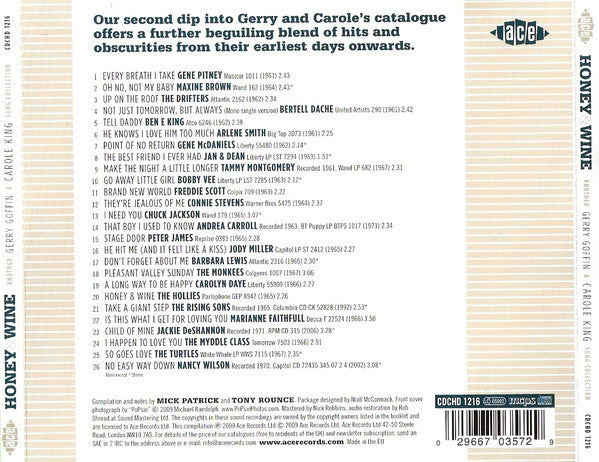 Goffin And King : Honey & Wine (Another Gerry Goffin & Carole King Song Collection) (CD, Comp, Mono)