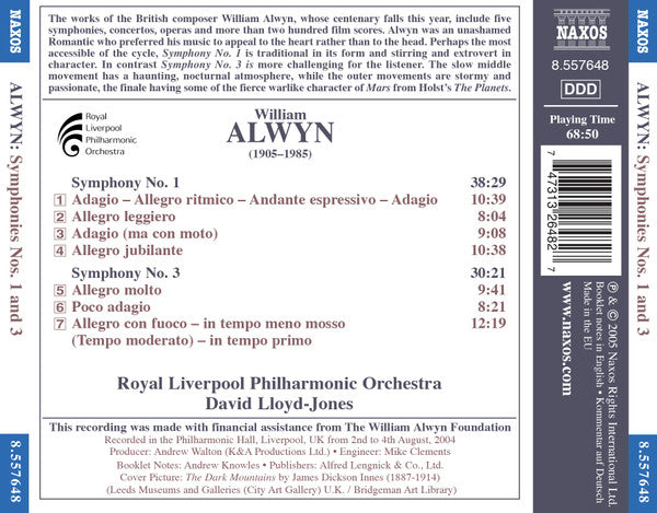 William Alwyn, Royal Liverpool Philharmonic Orchestra, David Lloyd-Jones : Symphonies Nos. 1 And 3 (CD, Album)