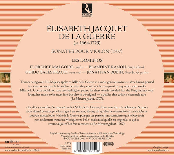 Élisabeth Jacquet De La Guerre - Les Dominos, Florence Malgoire : Sonates Pour Violon (CD, Album, RE)