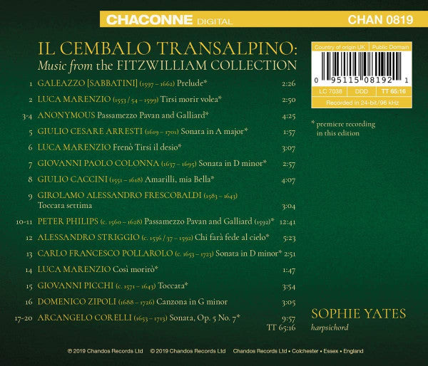 Sophie Yates : Il Cembalo Transalpino  (CD, Album)