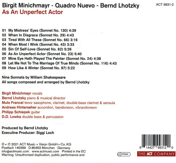 Birgit Minichmayr : As An Unperfect Actor (CD, Album)