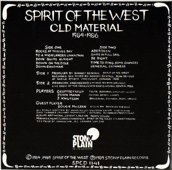 Spirit Of The West : Old Material 1984-1986 (CD, Album, RP)