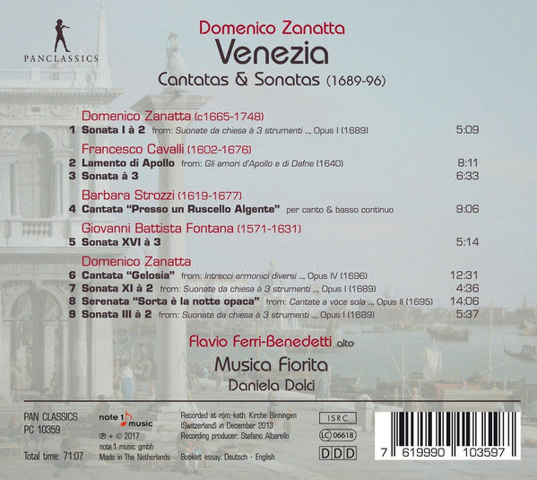 Domenico Zanatta - Flavio Ferri Benedetti, Musica Fiorita, Daniela Dolci : Venezia - Cantatas & Sonatas (CD, Album)