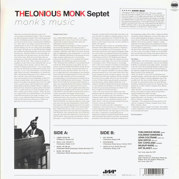 Thelonious Monk Septet : Monk's Music (LP, Album, RE, Unofficial)