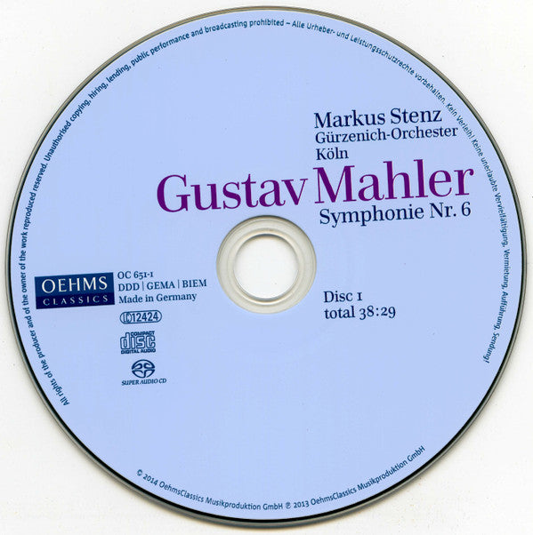 Gustav Mahler - Gürzenich-Orchester Kölner Philharmoniker, Markus Stenz : Symphonie Nr. 6 (2xSACD, Hybrid, Multichannel, Album)