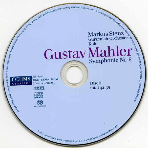 Gustav Mahler - Gürzenich-Orchester Kölner Philharmoniker, Markus Stenz : Symphonie Nr. 6 (2xSACD, Hybrid, Multichannel, Album)