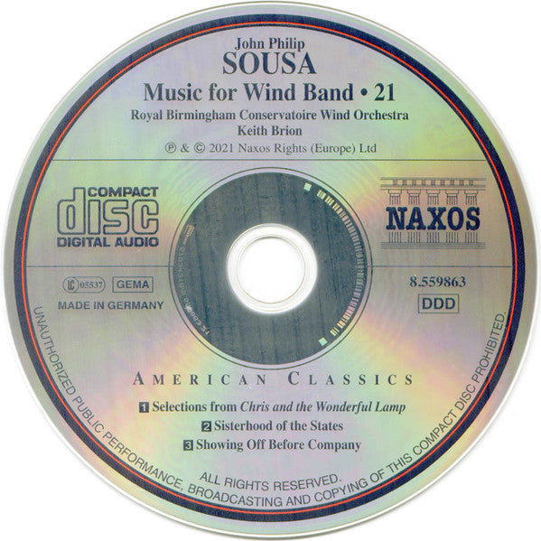 John Philip Sousa, Royal Birmingham Conservatoire Symphony Orchestra, Keith Brion : Music For Wind Band • 21 (CD, Album)