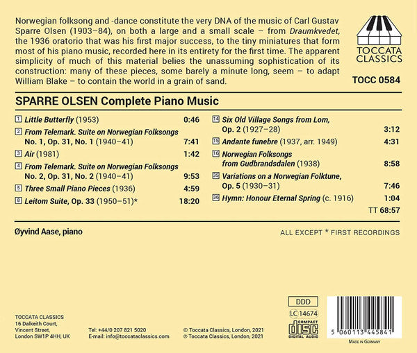 Carl Gustav Sparre Olsen - Øyvind Aase : Complete Piano Music (CD, Album)