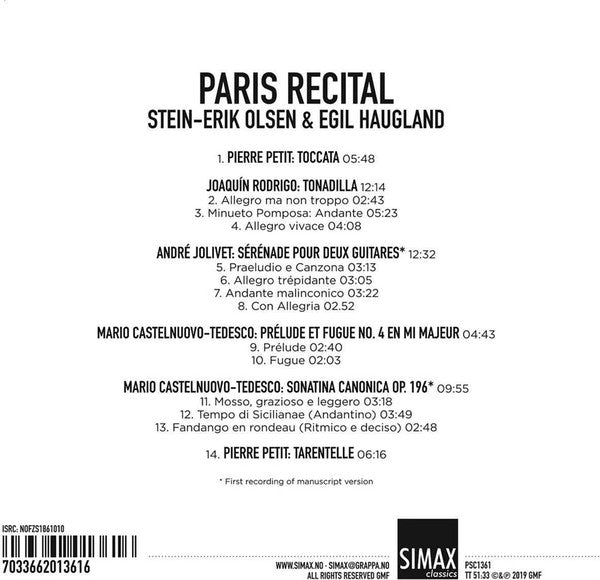 Stein-Erik Olsen & Egil Haugland : Paris Recital (CD, Album)