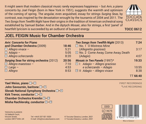 Joel Feigin - Yael Weiss, John Savournin, The Slovak National Symphony Orchestra, Kirk Trevor, Chamber Orchestra Kremlin, Misha Rachlevsky : Music For Chamber Orchestra (CD, Album)