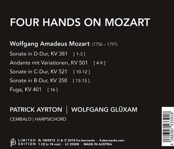 Patrick Ayrton, Wolfgang Glüxam : Four Hands On Mozart (CD, Album, Ltd)
