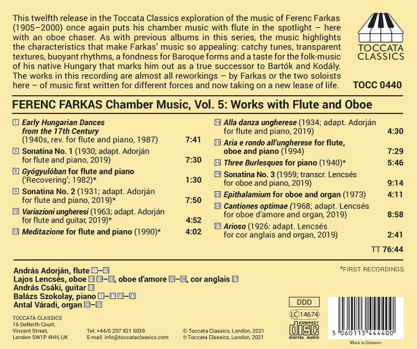 Farkas Ferenc - András Adorján, Lajos Lencsés, András Csáki, Balázs Szokolay, Antal Váradi : Chamber Music, Volume Five: Works With Flute And Oboe (CD, Album)