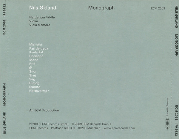 Nils Økland : Monograph (CD, Album)