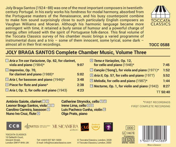 Joly Braga Santos - Nuno Ivo Cruz, António Saiote, Carolino Carreira, Luís Pacheco Cunha, Leonor Braga Santos, Irene Lima, Catherine Strynckx, Olga Prats : Complete Chamber Music, Volume Three (CD, Album)