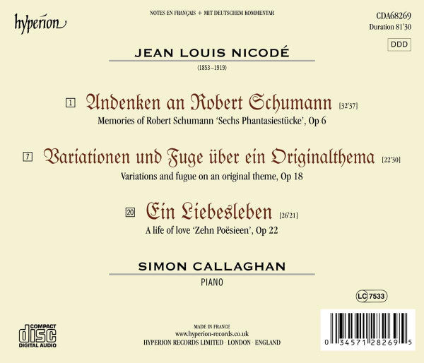 Jean Louis Nicodé, Simon Callaghan : Ein Liebesleben & Other Piano Works (CD, Album)