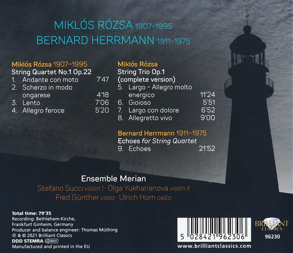 Miklós Rózsa, Bernard Herrmann - Ensemble Merian : Music For String Quartet (CD, Album)