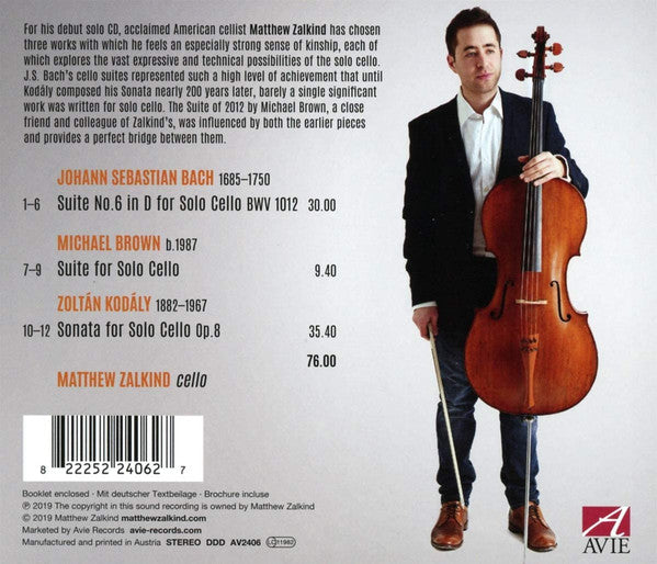 Matthew Zalkind, Johann Sebastian Bach, Zoltán Kodály, Michael Brown (50) : Music For Solo Cello (CD, Album)