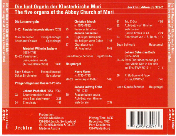 Oskar Birchmeier, Bernhardt Edskes, Marc Schaefer, Egon Schwarb, Jean-Claude Zehnder : Die Fünf Orgeln Der Klosterkirche Muri = The Five Organs Of The Abbey Church Of Muri = Les Cinq Orgues De L'Église Conventuelle De Muri (CD, Album)