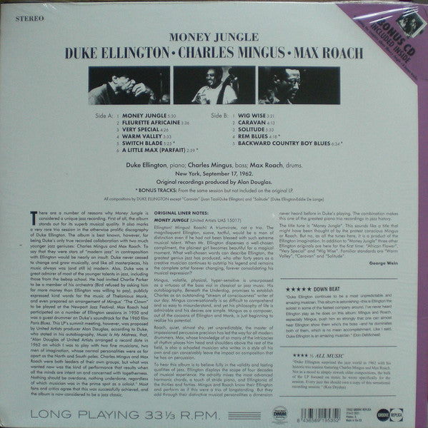 Duke Ellington • Charles Mingus • Max Roach : Money Jungle (LP, Album + CD, Album + RE)