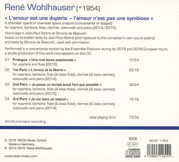 René Wohlhauser, Ensemble Polysono : « L’amour Est Une Duperie – L’amour N’est Pas Une Symbiose » (CD, Album)
