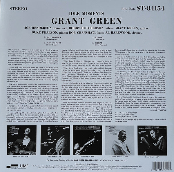 Grant Green : Idle Moments (LP, Album, RE, 180)
