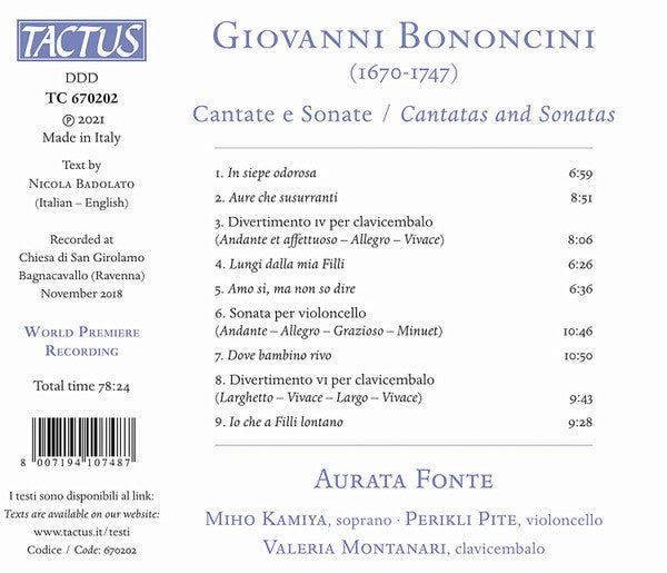 Giovanni Bononcini, Aurata Fonte : Cantate E Sonate (CD)