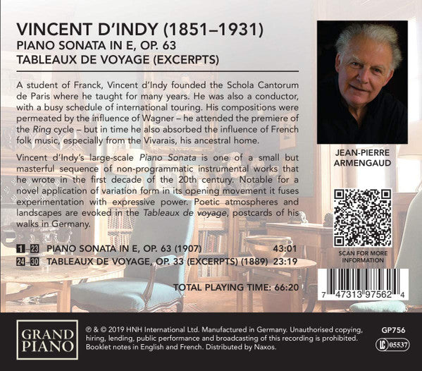 Vincent d'Indy, Jean-Pierre Armengaud : Piano Sonata In E, Op. 63 / Tableaux De Voyage (CD, Album)