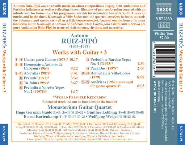 Antonio Ruiz Pipó, Monasterium Guitar Quartet, Wolfgang Weigel, Hugo Germán Gaido, Bernd Kortenkamp, Günther Lebbing : Works With Guitar • 3 (CD, Album)